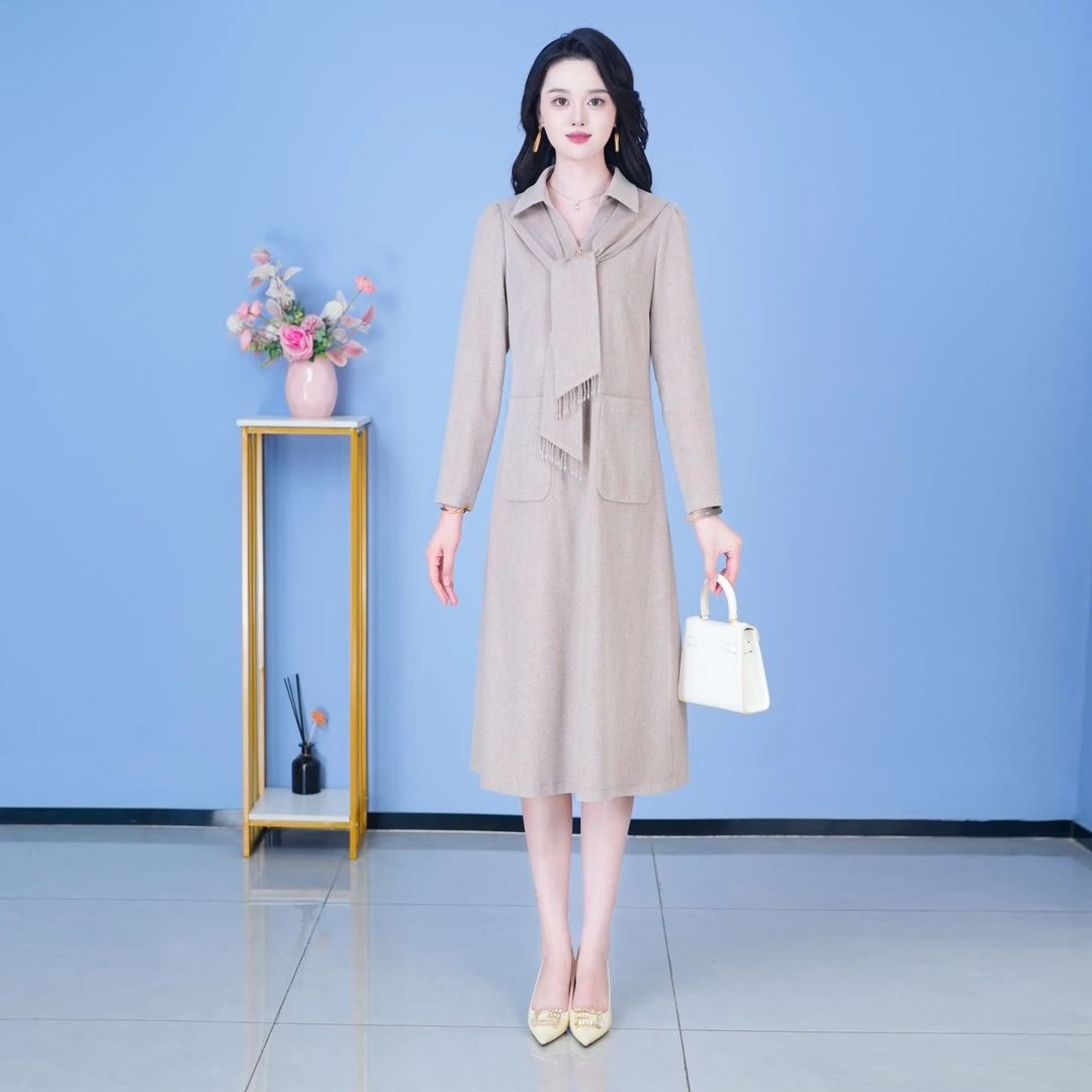 宽松腰气质显瘦中长裙秋季连衣裙针织时尚修身洋气【SJYH3036】