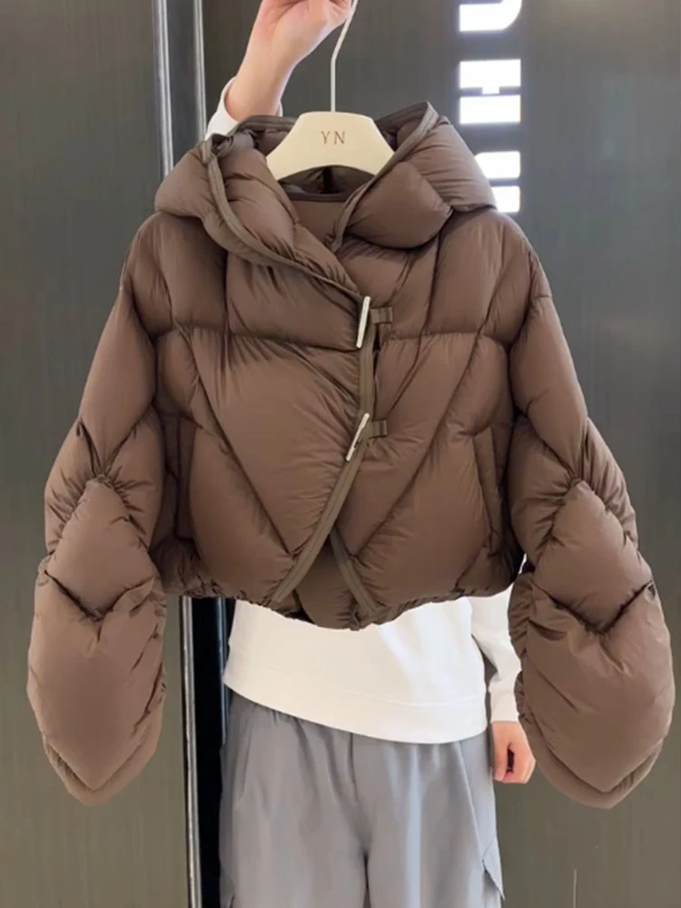 潮流独特咖色短款棉服女冬季2025新款高端面包服连帽棉衣加厚外套