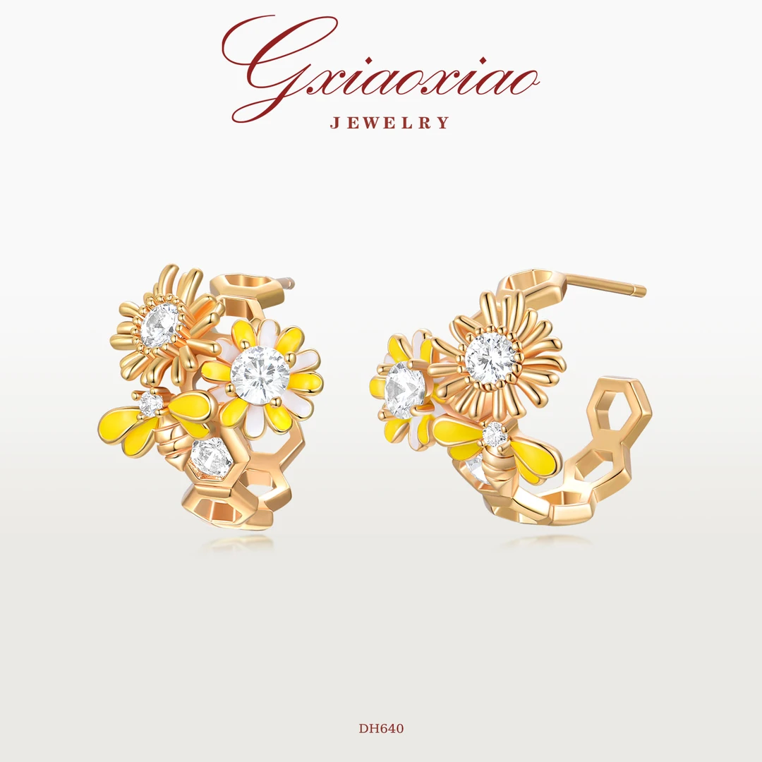 G XIAOXIAO 镀K金 【花间醉】法式气质高级感耳环 DH640