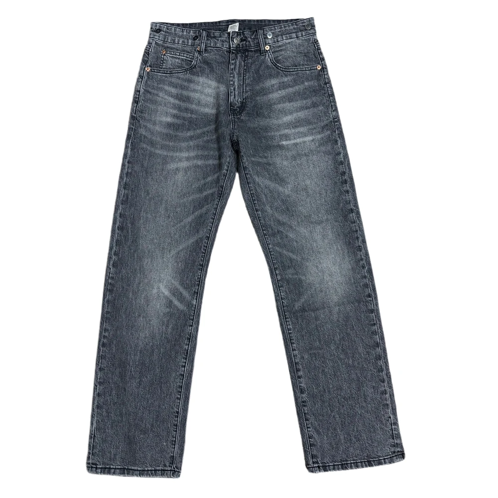 高端R2水洗牛仔直通柔软浅灰牛仔长裤