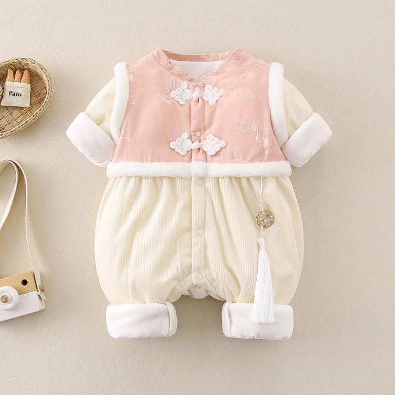 婴儿衣服女宝宝秋冬装连体衣唐装超萌百天冬季周岁礼服拜年服