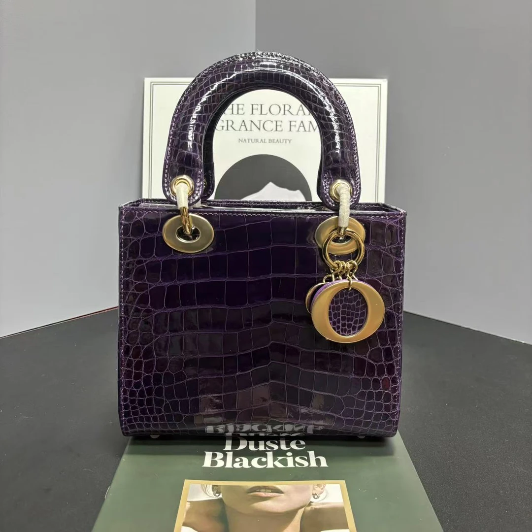 蛇年礼盒高定轻奢20/24CM高光亮面美洲鳄FF气质单肩斜挎手提包