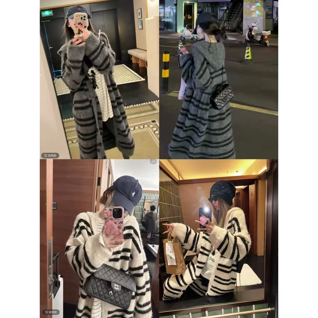 徐秋阳  条纹大被子（羊毛)  秋季新款百搭休闲显瘦显白毛衣4433