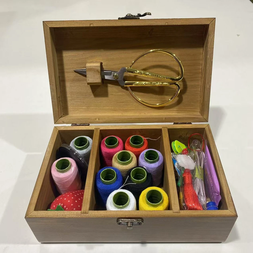 家用实木针线盒针线包缝纫工具可携式收纳盒多功能学生宿舍缝纫套