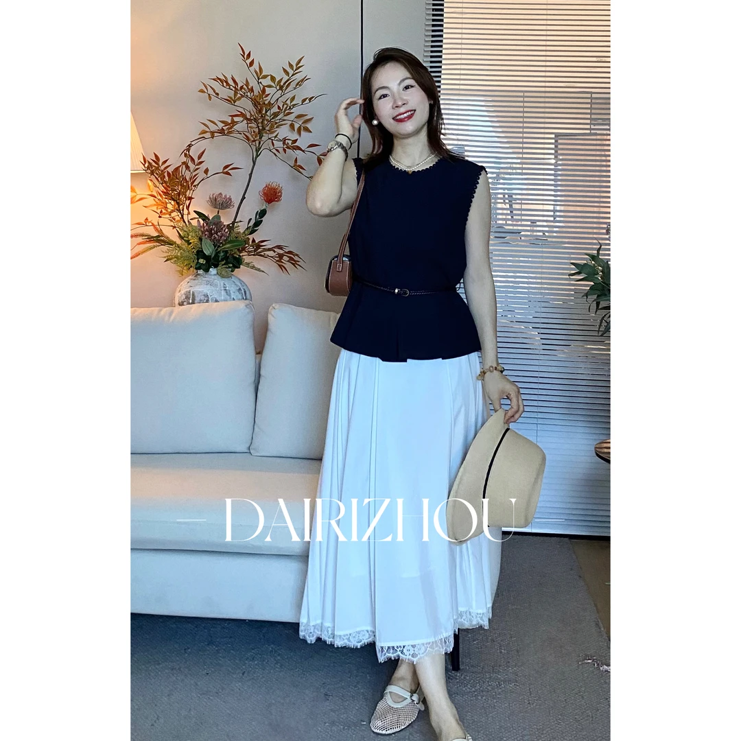 DAIRI  ZHOU独家定制▪️椿节时语  压褶下摆拼蕾丝松紧腰设计半裙