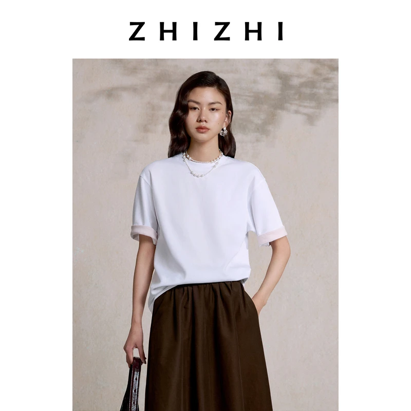 致知 凤栖语 柔软亲肤螺纹领口百搭短袖T恤25夏季新款ZZ2EMWTQ056