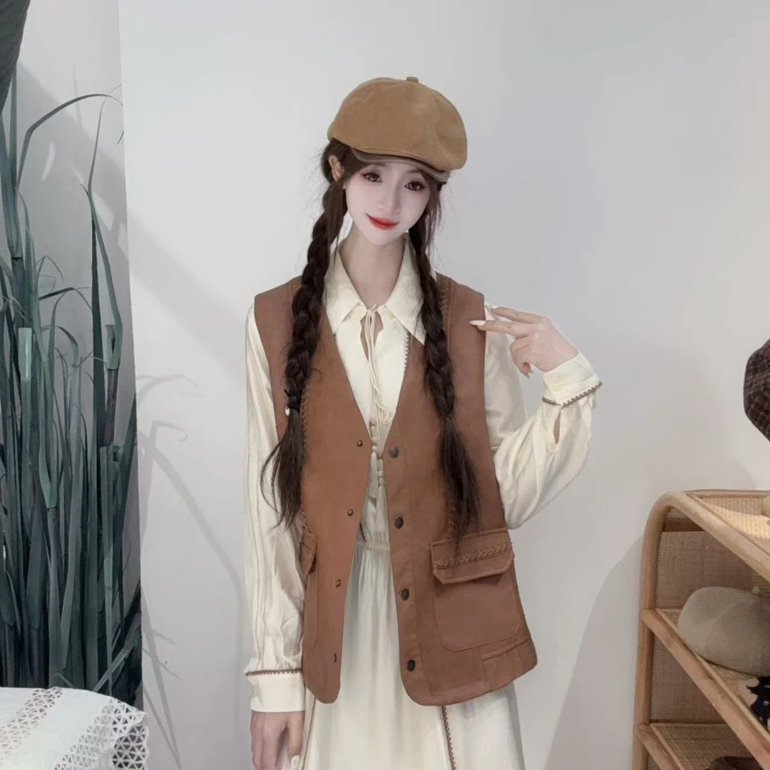 PC40232553复古风设计师款有调性高级感/轻文艺学院风V领宽松马甲