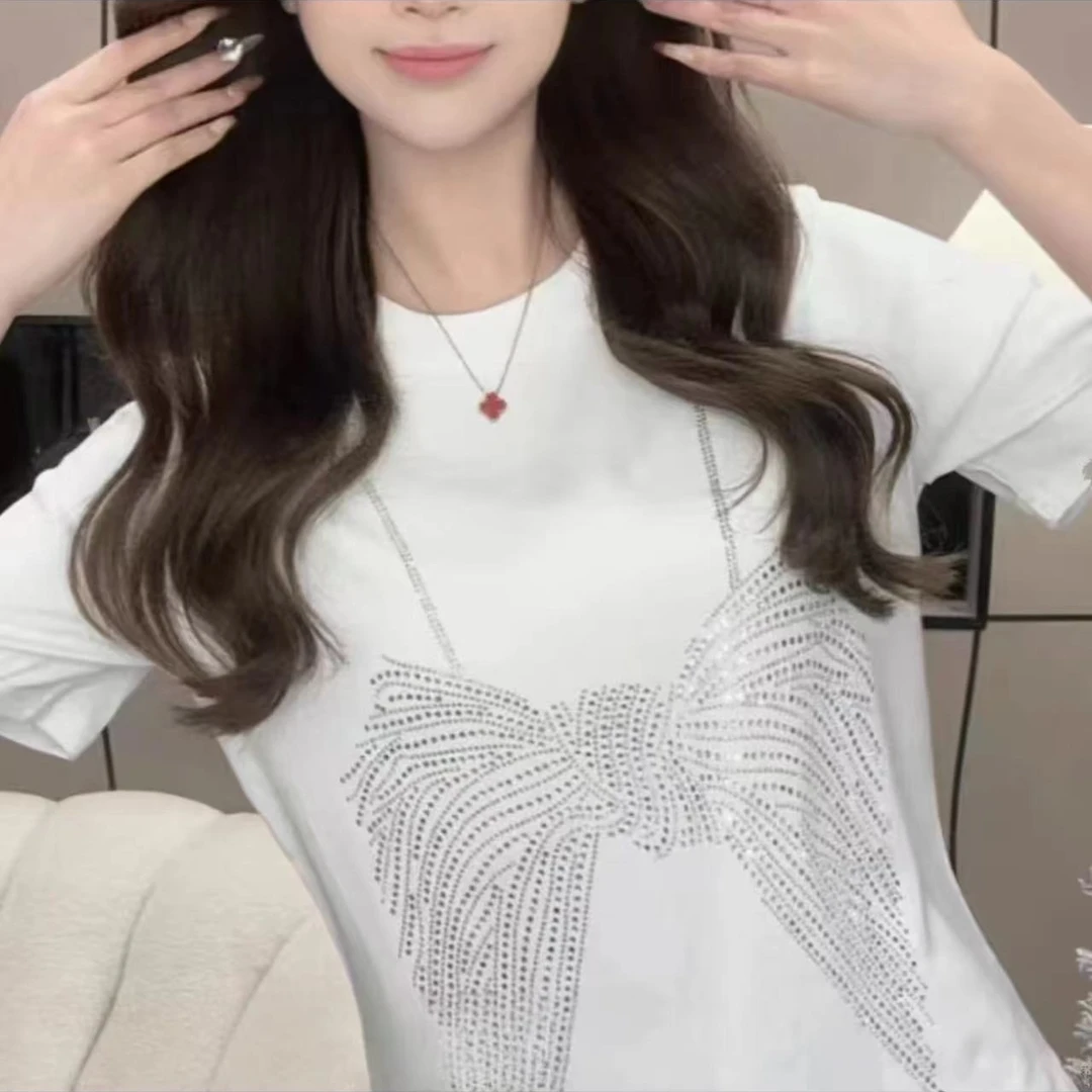 68050新款烫钻蝴蝶结半袖