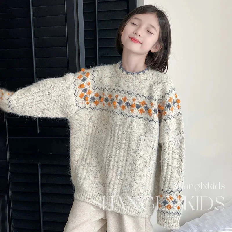 女童毛衣12-15岁大童毛衣秋冬2024新款儿童加厚打底衫冬季针织衫