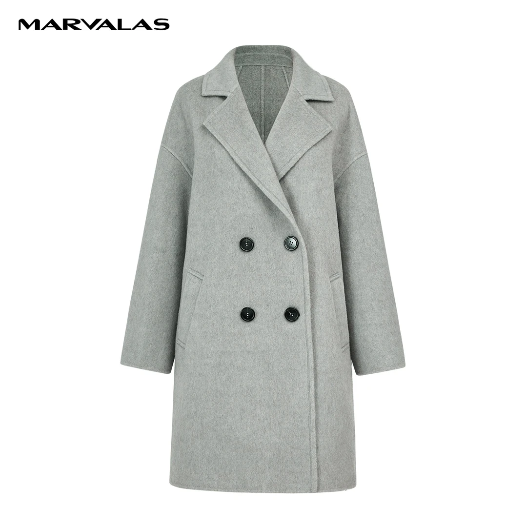 【两颗柠檬】M426302716曼德诗双排扣毛呢外套双面呢时尚冬秋冬