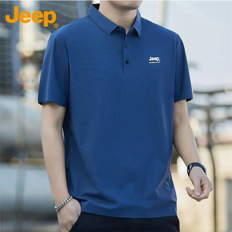Jeep吉普冰丝凉感短袖t恤男士夏季薄款休闲运动体恤翻领polo衫男