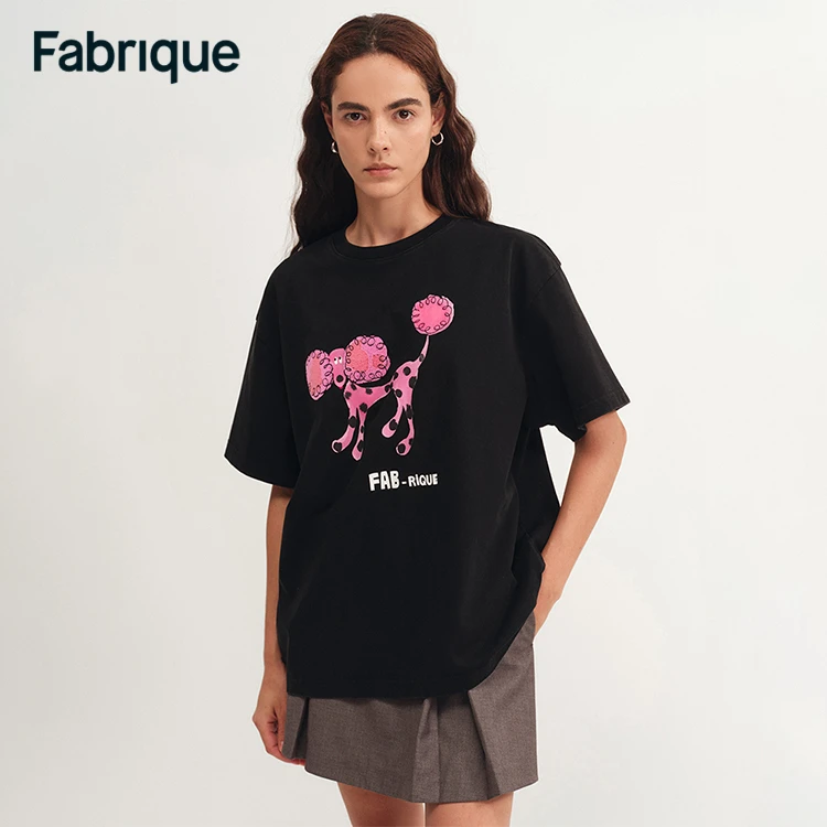 Fabrique Katia 【丘比特花园】春夏手绘啦啦队小狗刺绣印花宽松T恤