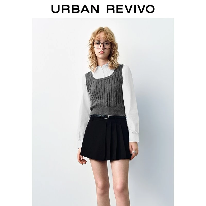 UR2026春季新款女休闲假两件棉质修身针织衫UYY950068+