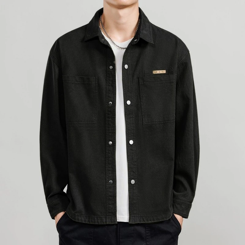 早秋季新款潮牌纯棉初秋衬衫式外套春秋款翻领男夹克衣服