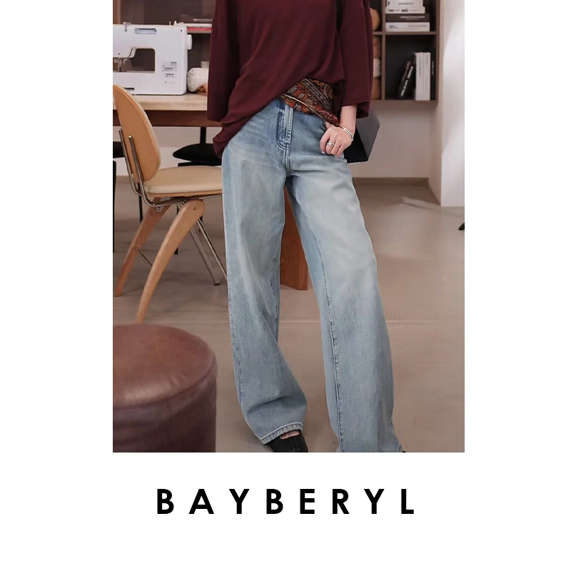 BAYBERYL老贝重水洗松弛复古宽松百搭舒适牛仔裤NZK4K1543