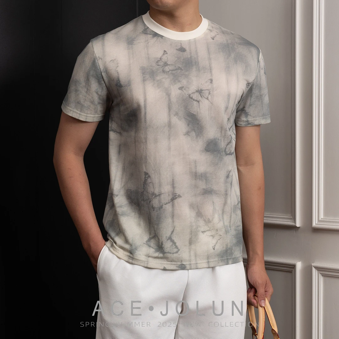 【水墨蝴蝶】高级感国风水洗短袖男士夏季轻奢棉柔抗皱亲肤透气T恤