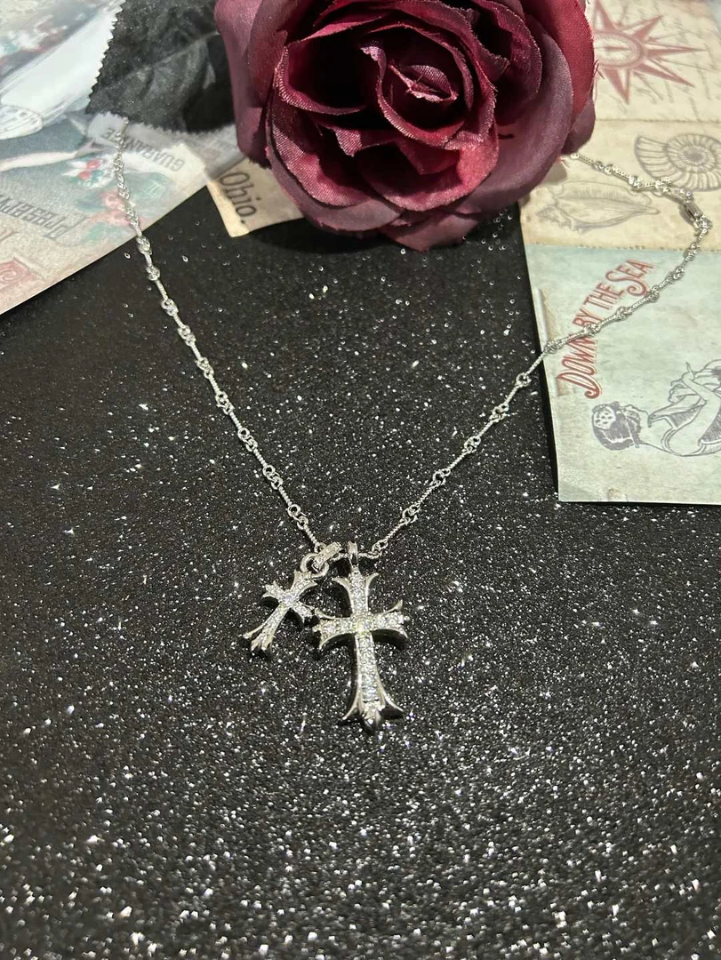 铜合金项链 【达人项链】克罗心奶白色双十架项链男生复古百搭时尚