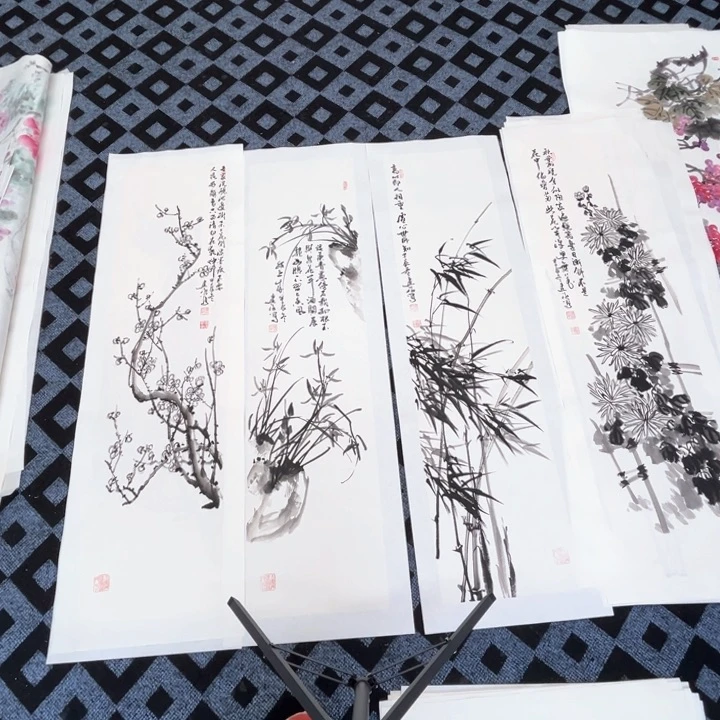 国画东*四条屏纯手绘国画的