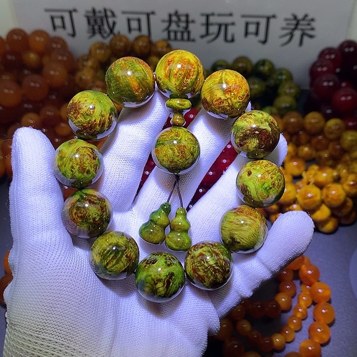 松木（琥珀木）手串/手链2.0 水墨丹青满留疤高货