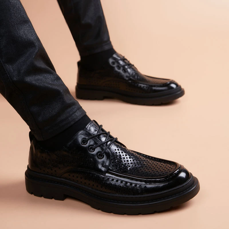 EAEOVNI打孔夏季透气男皮鞋英伦风潮流百搭青年商务休闲男士皮鞋