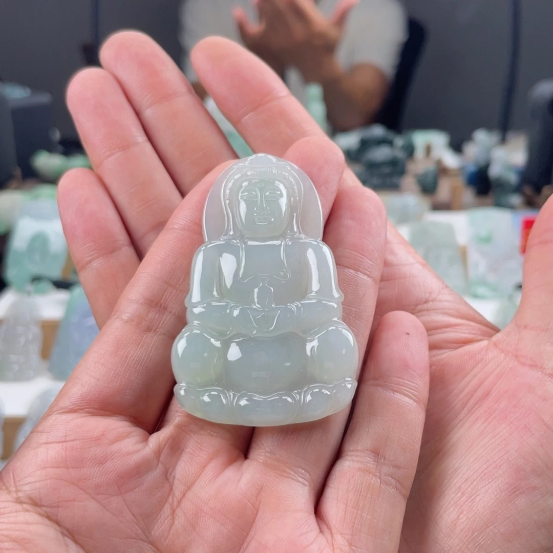 翡翠未镶嵌颈饰正装观音缅甸天然翡翠A货糯冰晴底