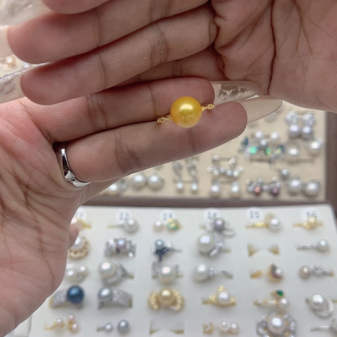 浪***山合金戒指淡水珍珠
