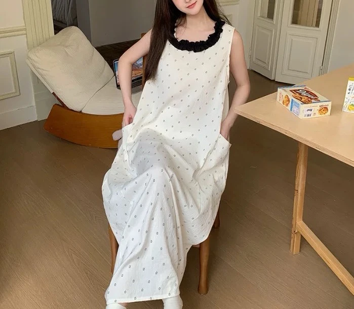 5701花边过膝家居裙