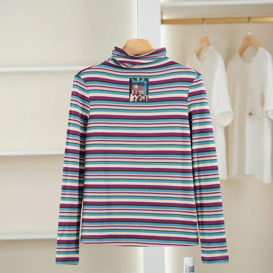 麦迪尚品【丽DS】50904251 高领条纹打底衫春秋女装专柜撤柜