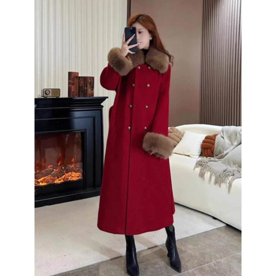 【万达撤柜】高级感加绒内胆呢子大衣女2025秋冬新款加厚保暖长款过