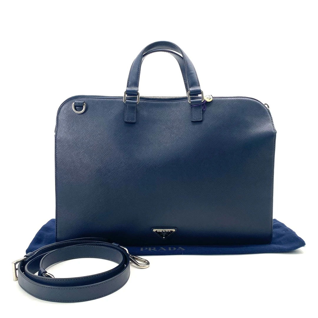 95新 Prada/普拉达 98新藏蓝色手提公文包 尺寸38/27