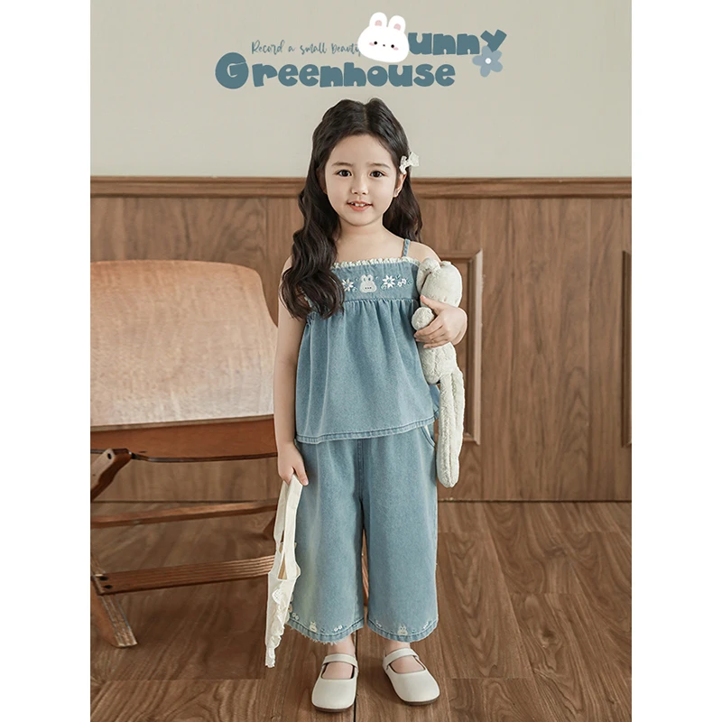 YOEHYAUL/幼悠【花田兔】夏伍波上女童夏季原创百搭牛仔八分裤X4759