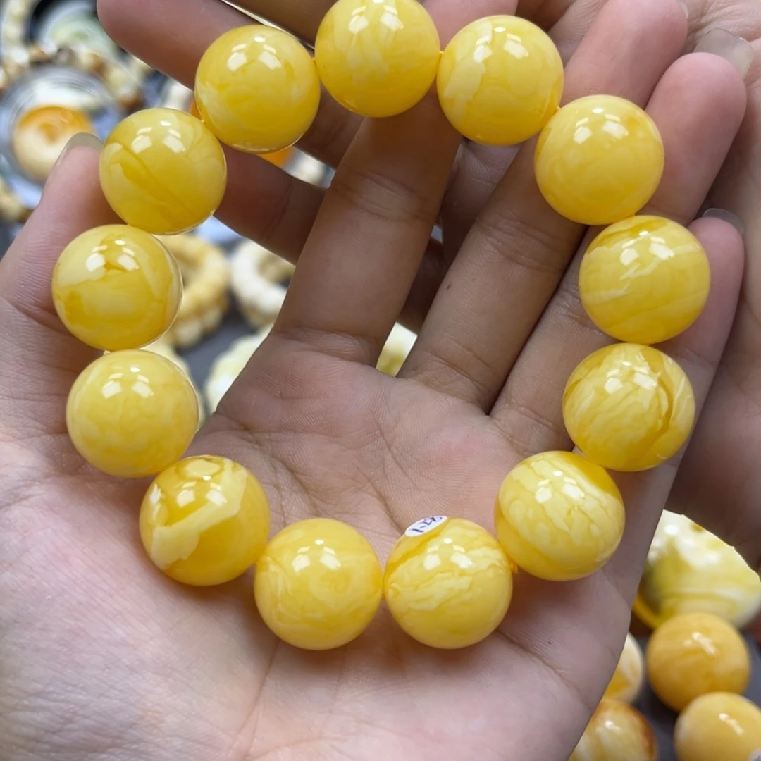 琥珀未镶嵌手串同料圆珠手串17.5mm