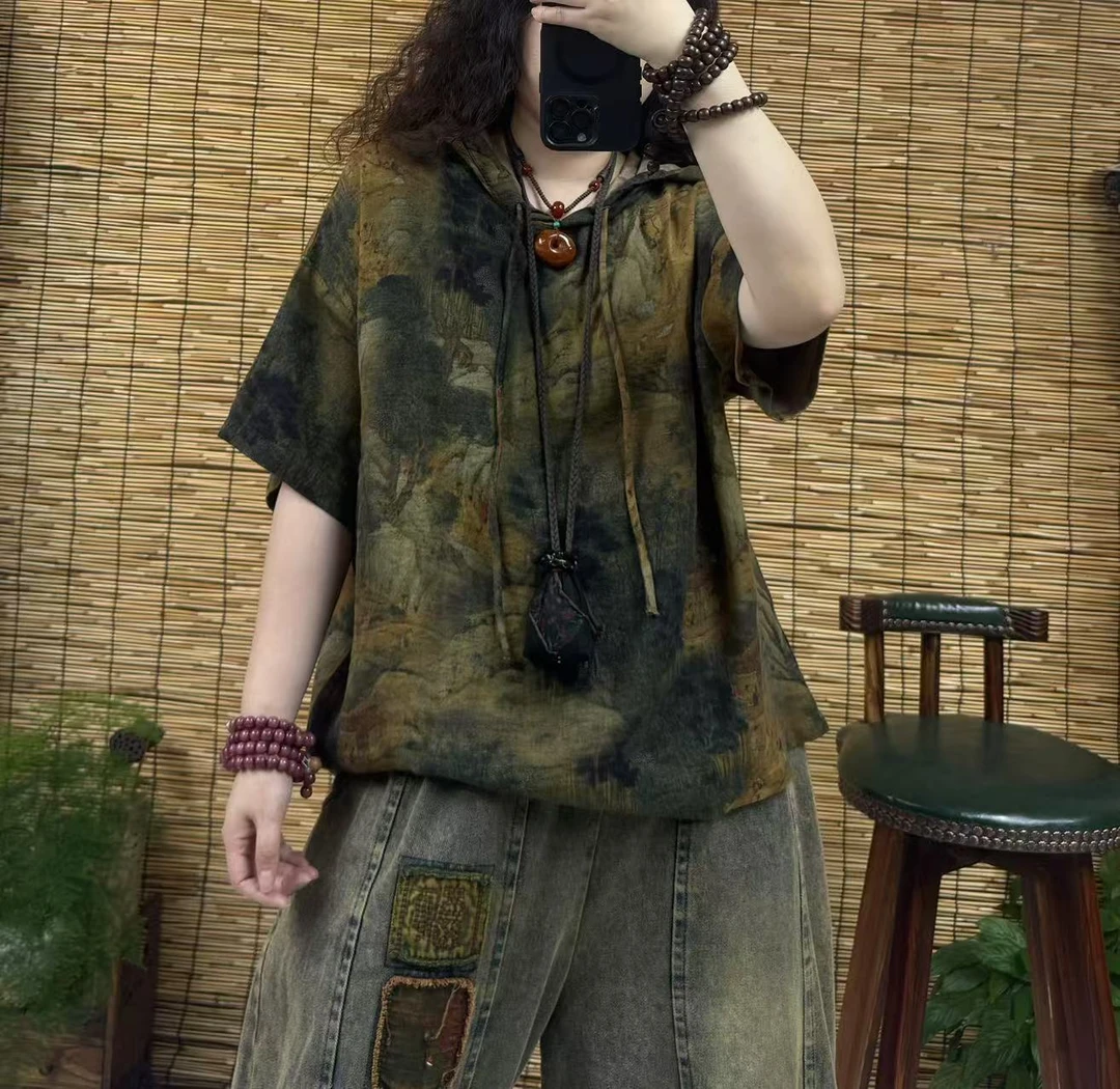 868带帽数码印花上衣（长62左右，90-150斤）