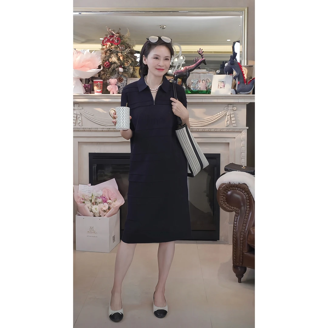 我是摩羯 南安普顿的夏天 新疆长绒棉16G提花翻领针织连衣裙