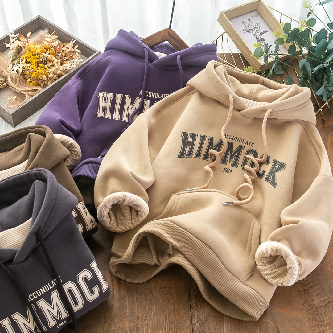 儿童冬季新款双层加绒加厚连帽卫衣中大童DTXF-22818