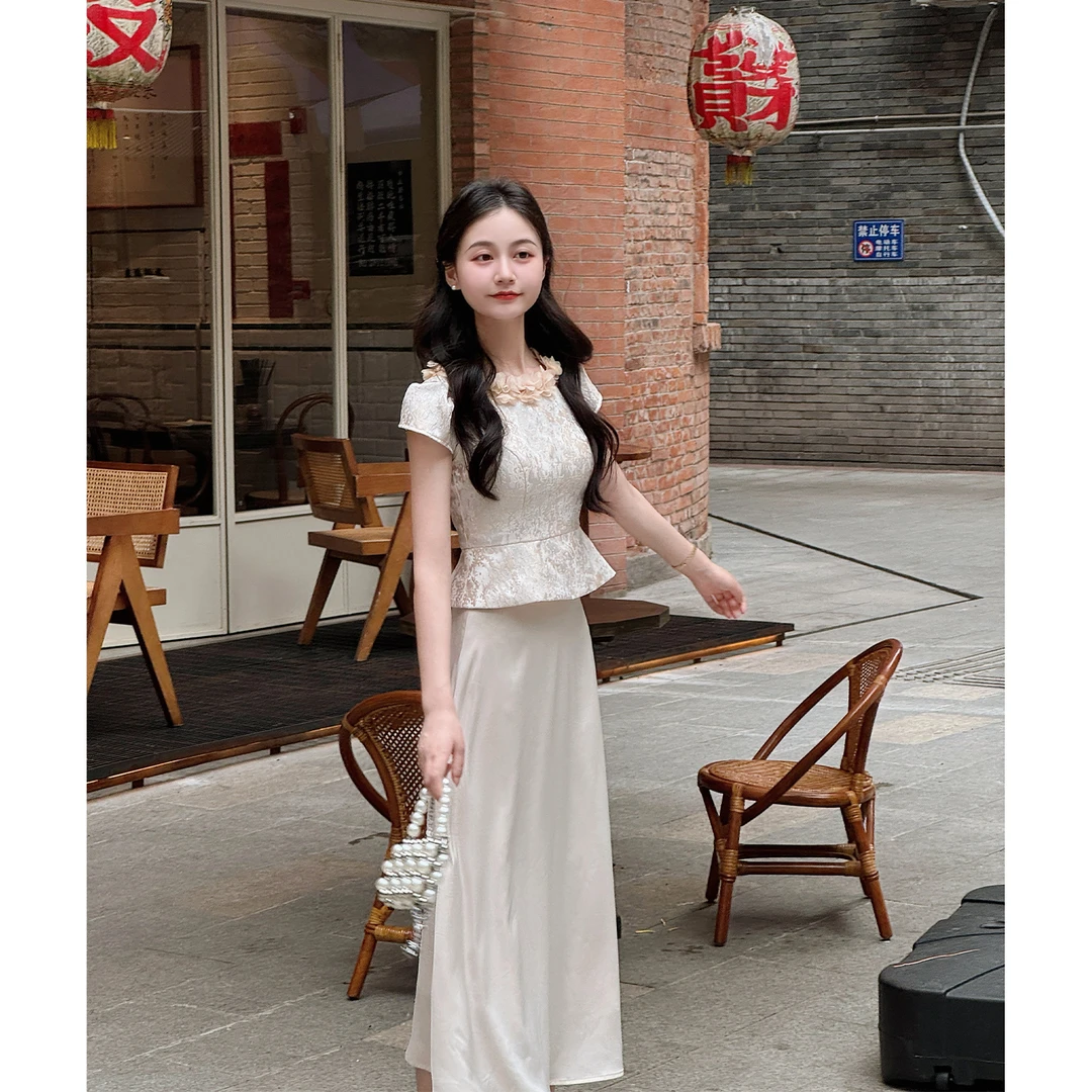 【暮云鎏金】小娜椒小个子法式轻奢提花礼服上衣半身裙时尚套装女