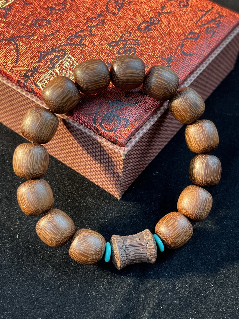 檀香木珠串1.5 檀香老型珠+六字真言手串【1492】