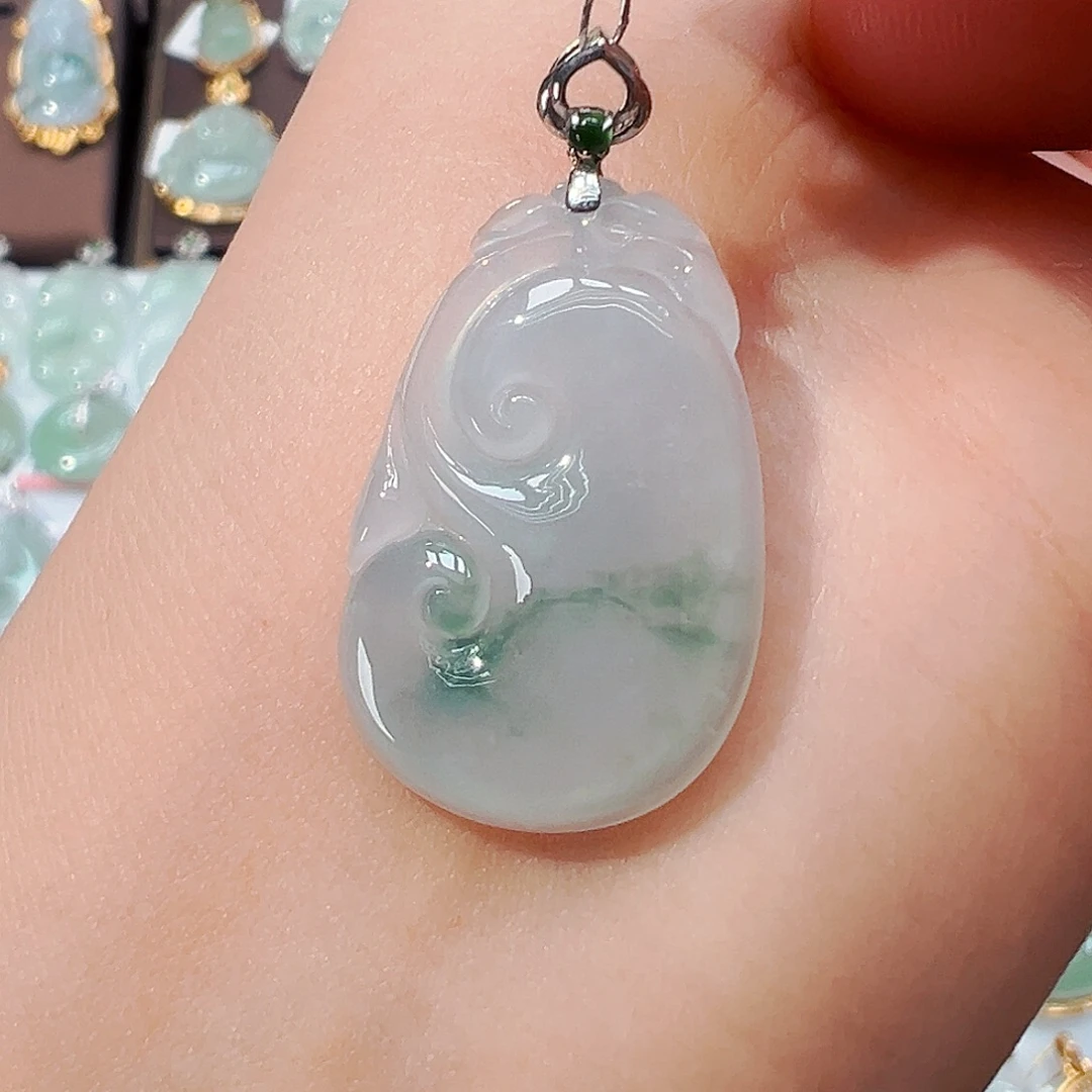 翡翠18K金镶嵌吊坠(不含链)如意