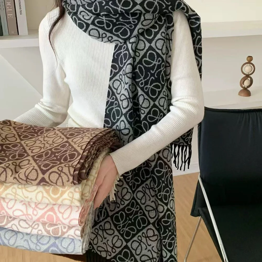 5色/新款经典仿羊绒金线围巾女秋冬流苏披肩保暖围脖
