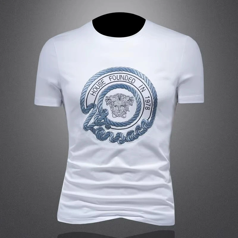 博利凯葆碟2025夏季新款刺绣字母短袖t恤男款圆领半袖修身潮牌