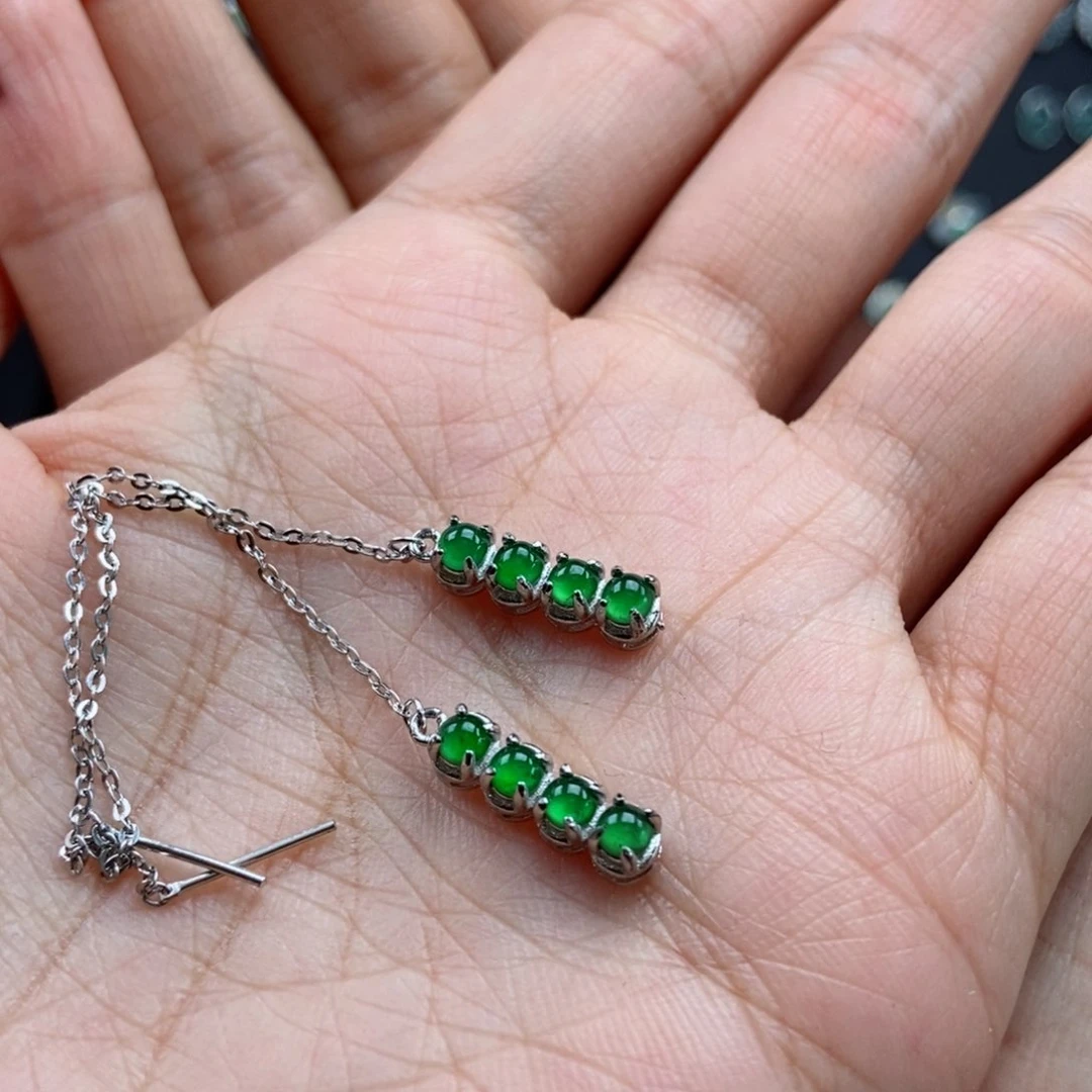 翡翠耳饰银S925镶嵌翡翠首饰