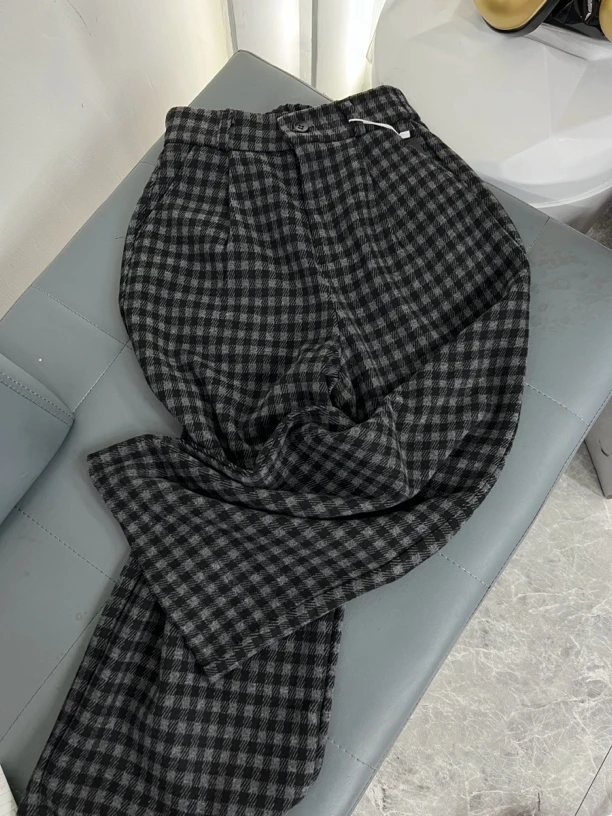 18063格纹保暖阔腿裤加厚休闲裤显瘦冬季厚款百搭松紧