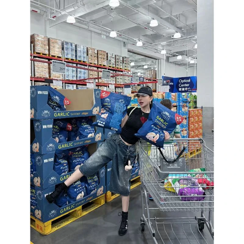 lele 2025夏季美式复古卡通米奇印花渐变牛仔阔腿短裤 2506146DK