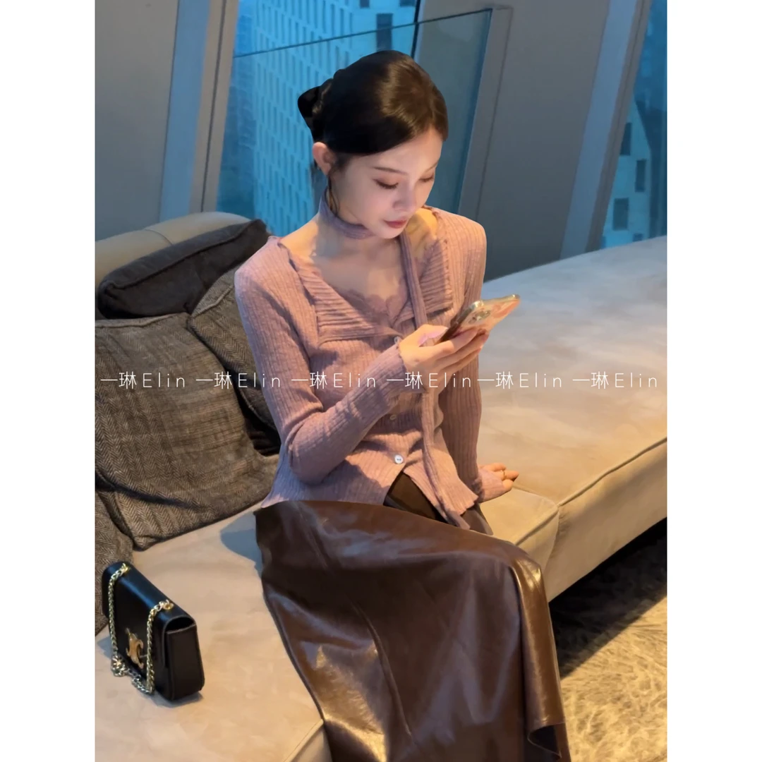 LZQ｜烟雨～半开领蕾丝拼接设计感修身显瘦长袖上衣XMZH9977