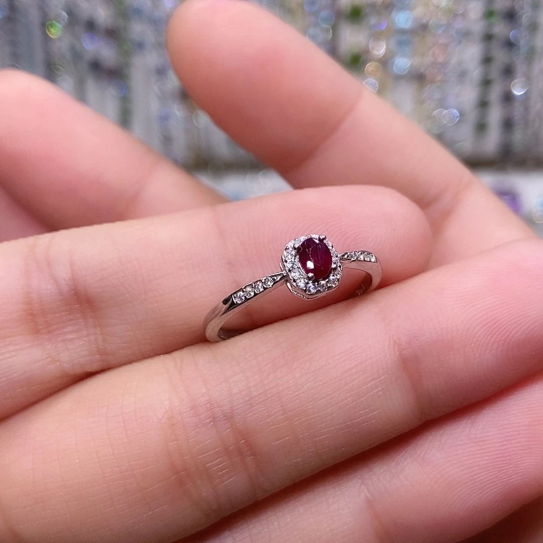 戒指银S925镶嵌红宝石