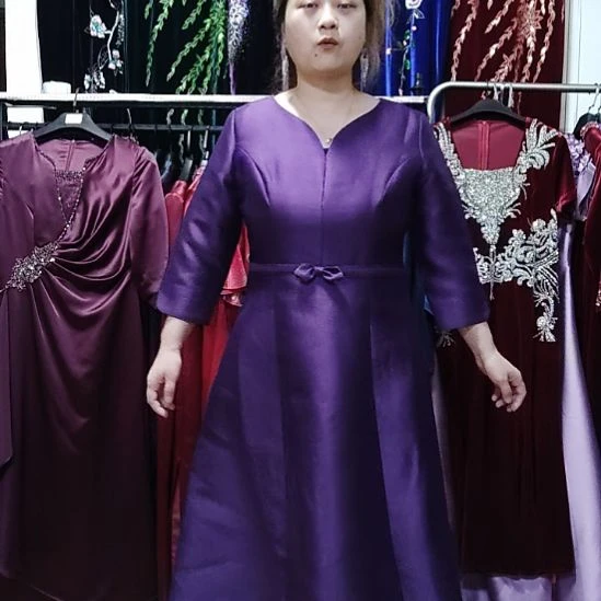 紫色v领中长礼服裙2xl120斤以内