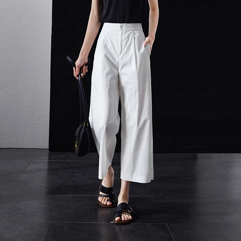 索菲丝尔2025夏季新款薄款宽松九分纯色透气休闲阔腿裤522715