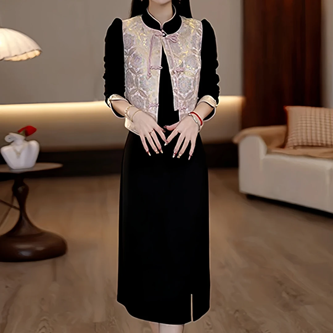 贵夫人时尚套装女2025春季新款中年妈妈装洋气减龄显瘦两件套裙子