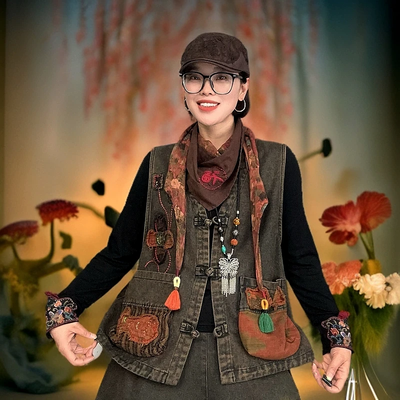 2025春季新款复古民族风文艺牛仔小马夹百搭时尚宽松减龄休闲潮流