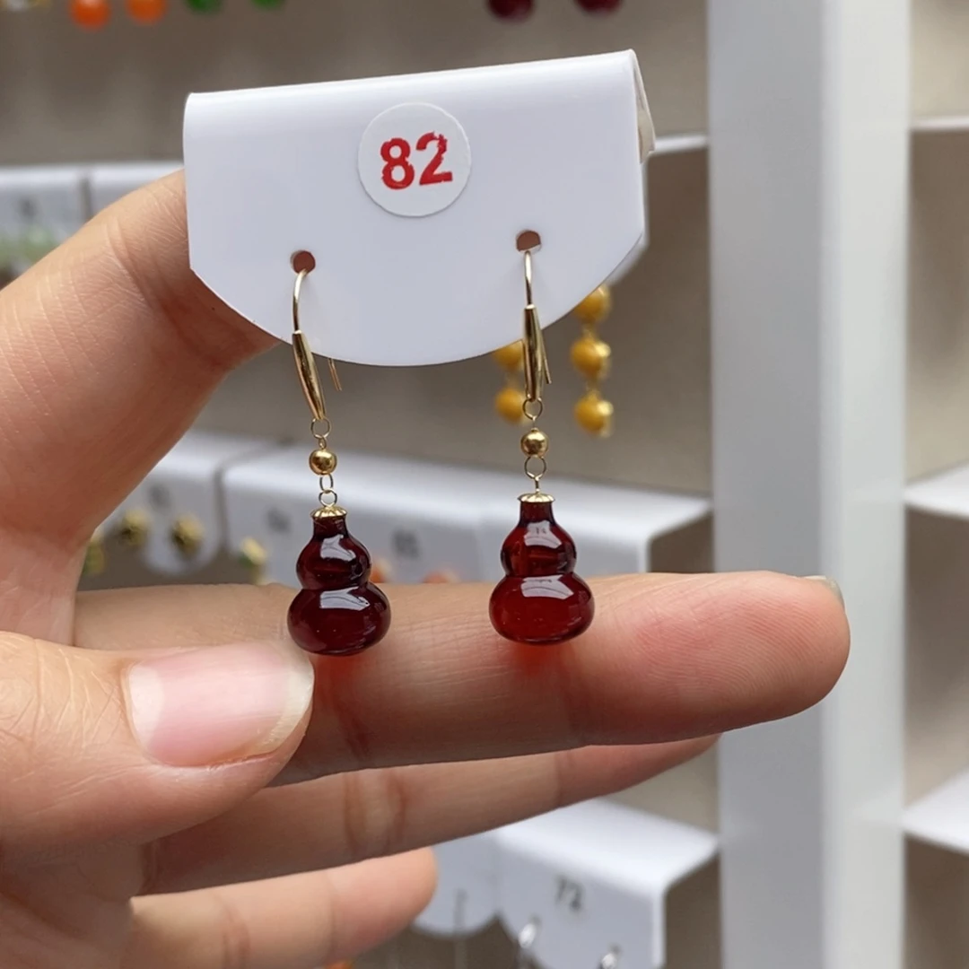 血珀18K金镶嵌耳饰